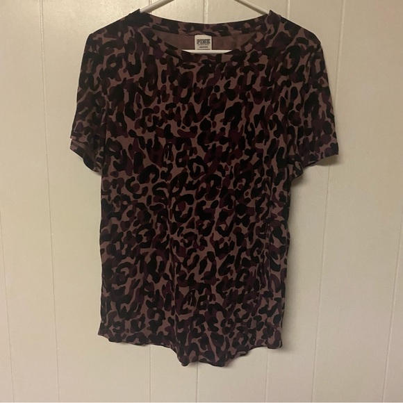 Pink Victoria Secret Animal Print Shirt Womens Size Large Purple Short Sleeve - Picture 2 of 7